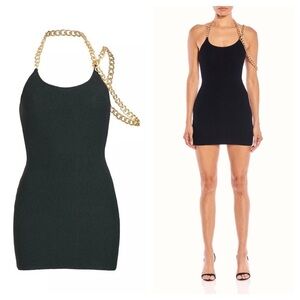 THE SEI / KNIT CHAIN embellished mini Bodycon DRESS in navy blue beetle large L